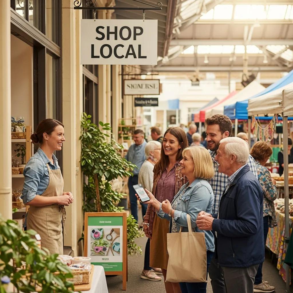 Small business owner engaging with local customers in a vibrant community setting